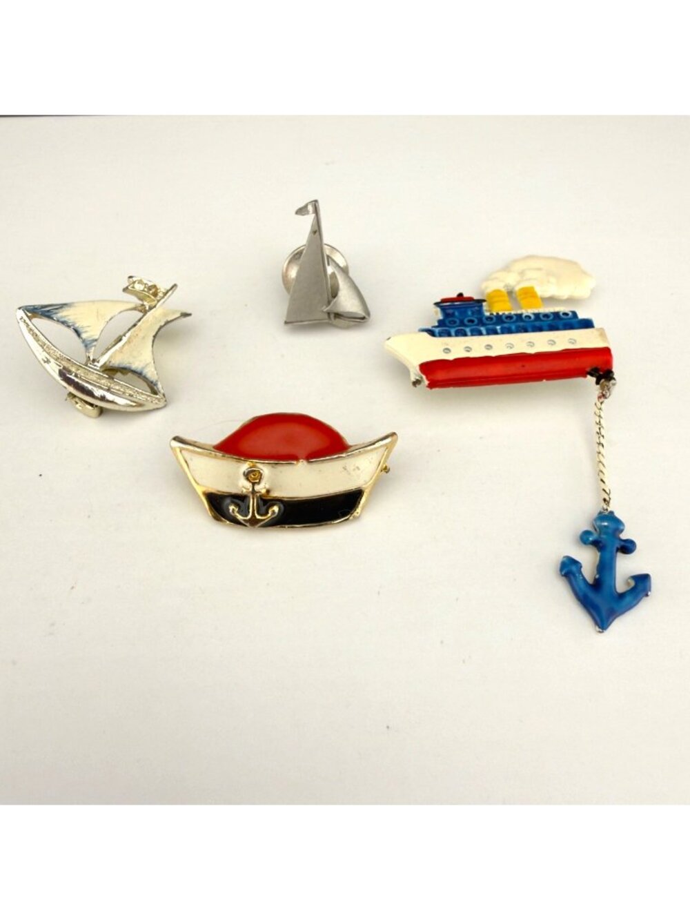 Vintage Nautical Brooch Pin Lot Enamel Sailboat Cruise Ship Anchor Captain Hat